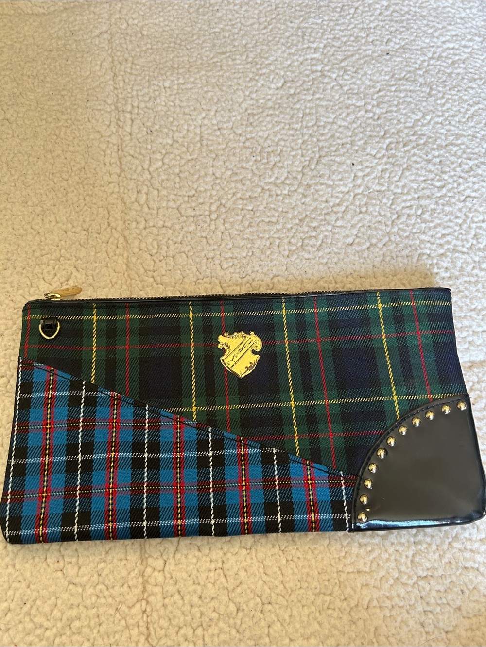 MAC Cosmetics Tartan Zip Pouch with Gold Crest - Green/Blue/Red/Yellow